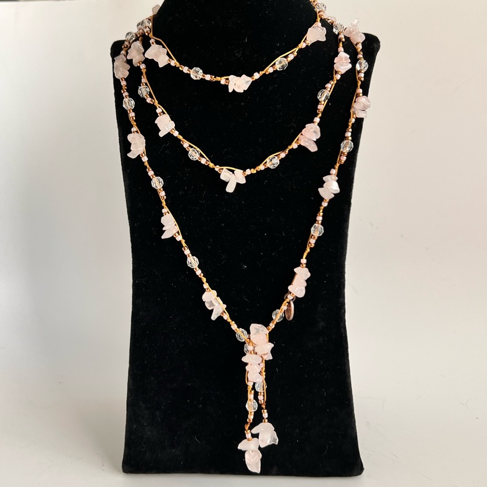 Elimar Spanning Handcrafted pink Quartz stones & Beads Celebration Wrap Necklace
